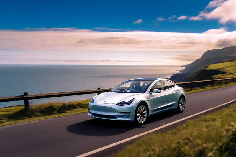 户外行使在沿海公路上行驶的电动汽车,高清,摄影图,摄影图片,图片大全,摄影图免费下载